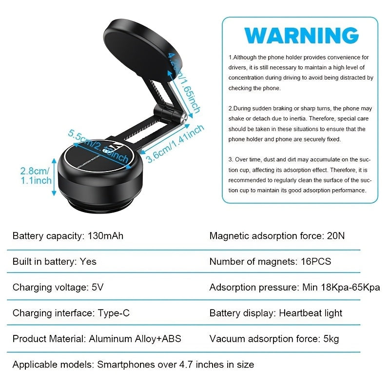 2-in-1 Electric Suction Phone Mount - Magnetic, Foldable for Car/Home